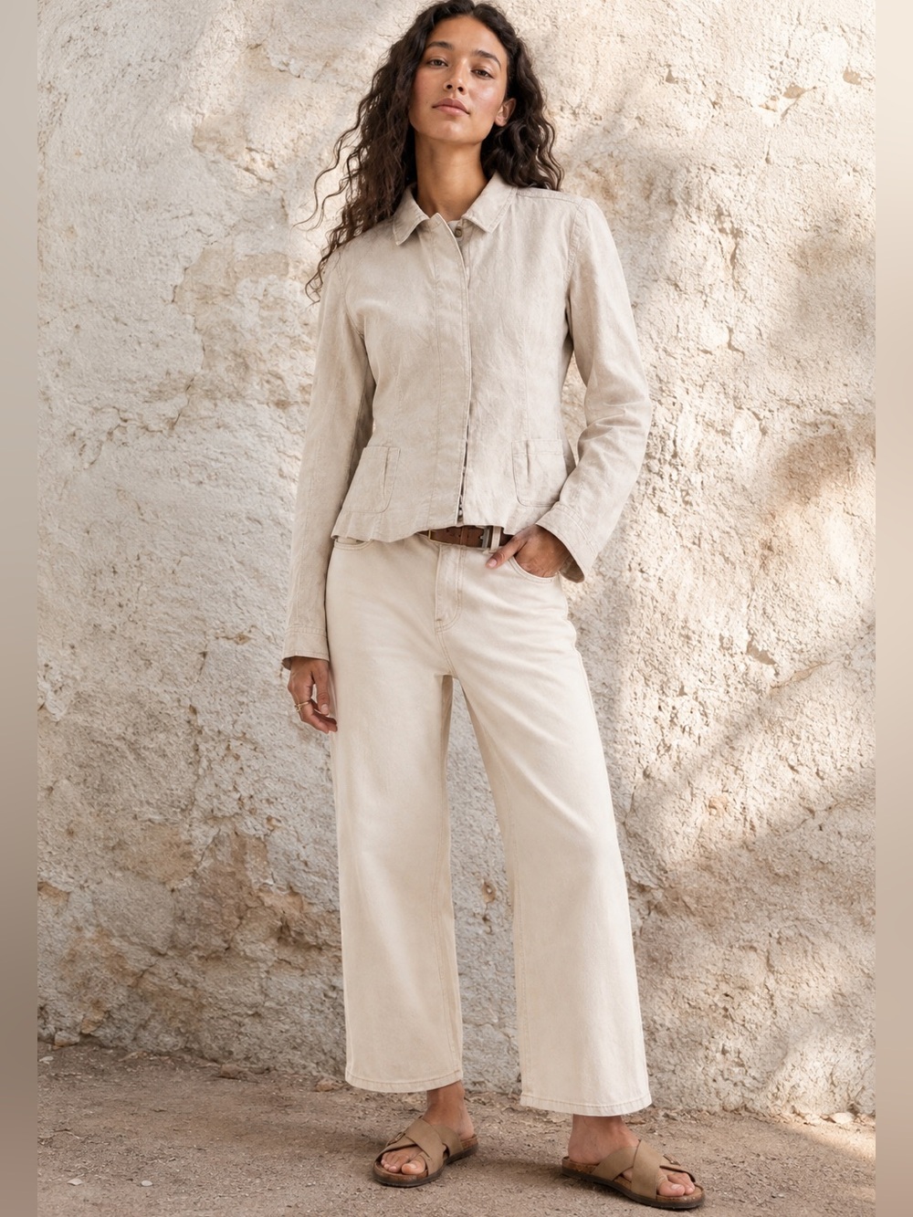 Elie Tahari Linen Blend Peplum Jacket Cream XS Hidden Button - Picture 1 of 12